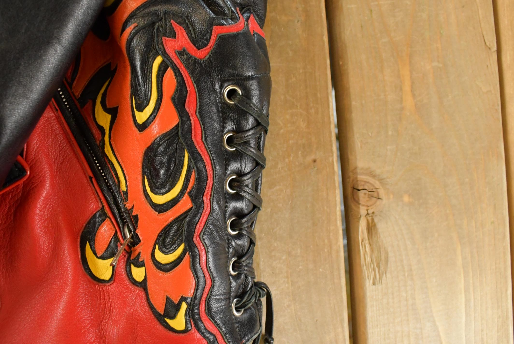 Vintage 1990s Ira Hoss Custom Flames Skull Leather Motorcycle Jacket Men's L - Image 7