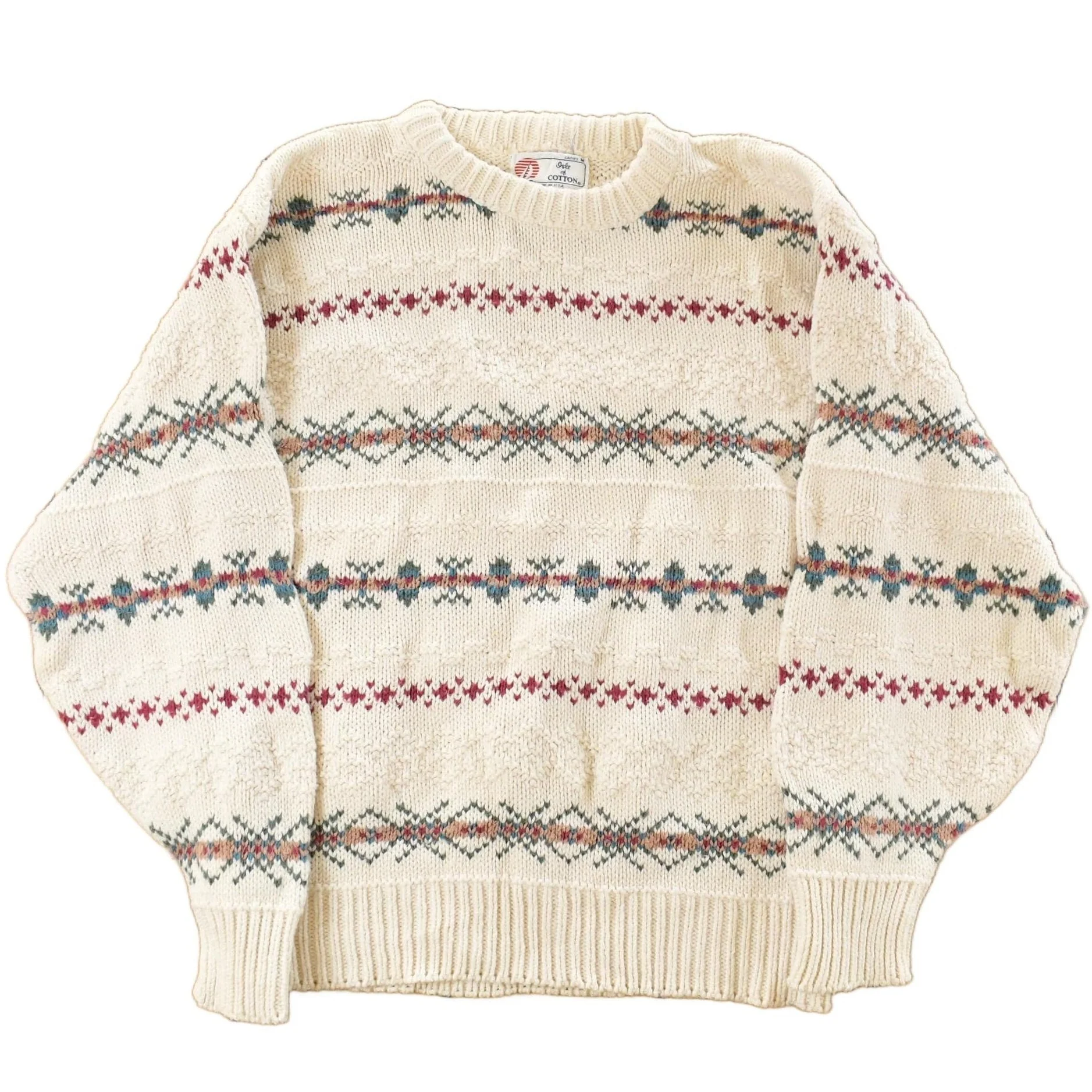 Vintage 1990s Isle of Cotton Abstract Knit Crewneck Sweater Women's Medium