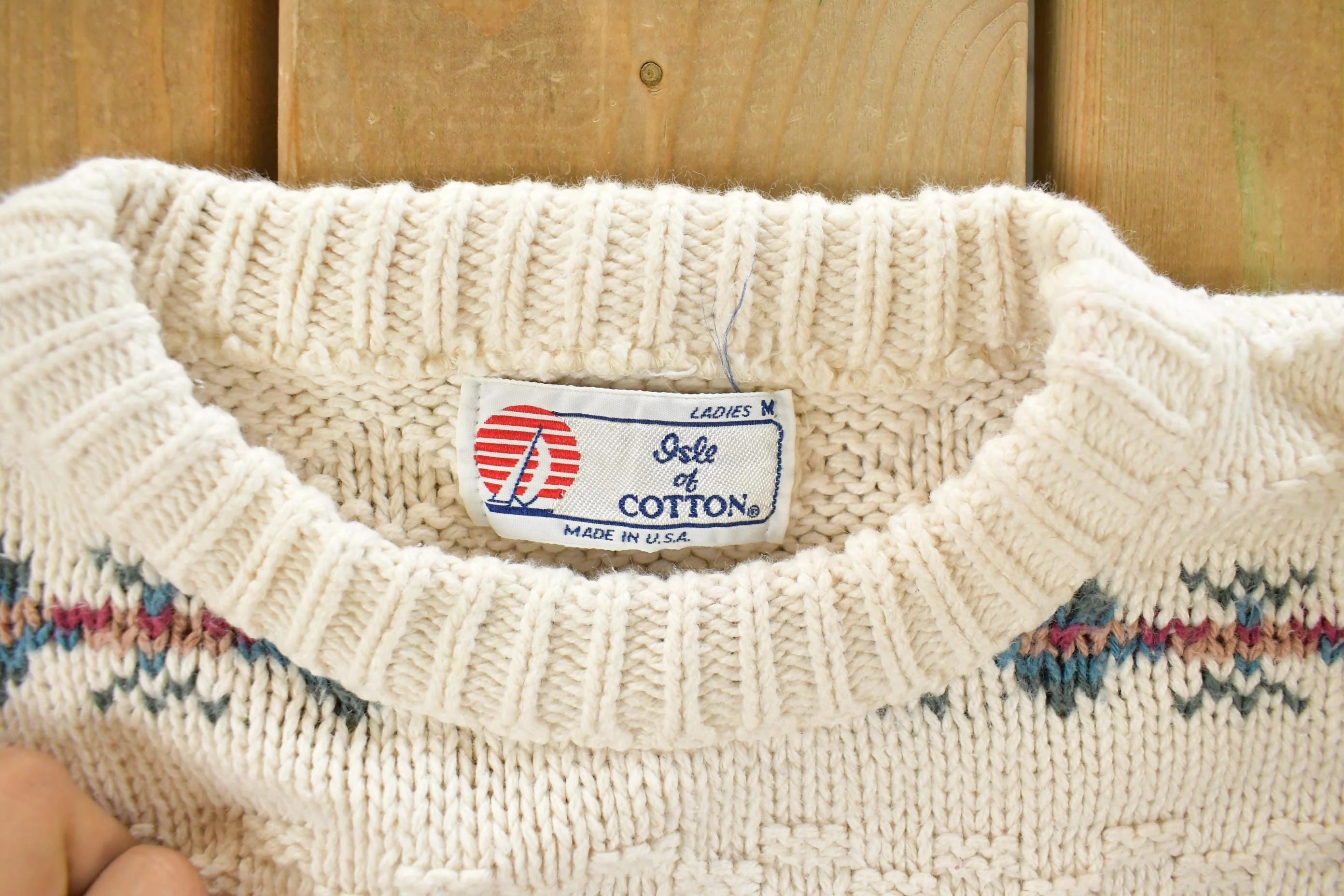 Vintage 1990s Isle of Cotton Abstract Knit Crewneck Sweater Women's Medium - Image 4