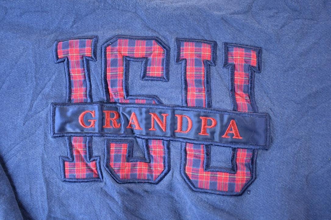Vintage 1990s ISU Grandpa Plaid Letter University Collegiate Crewneck Men's Large - Image 3