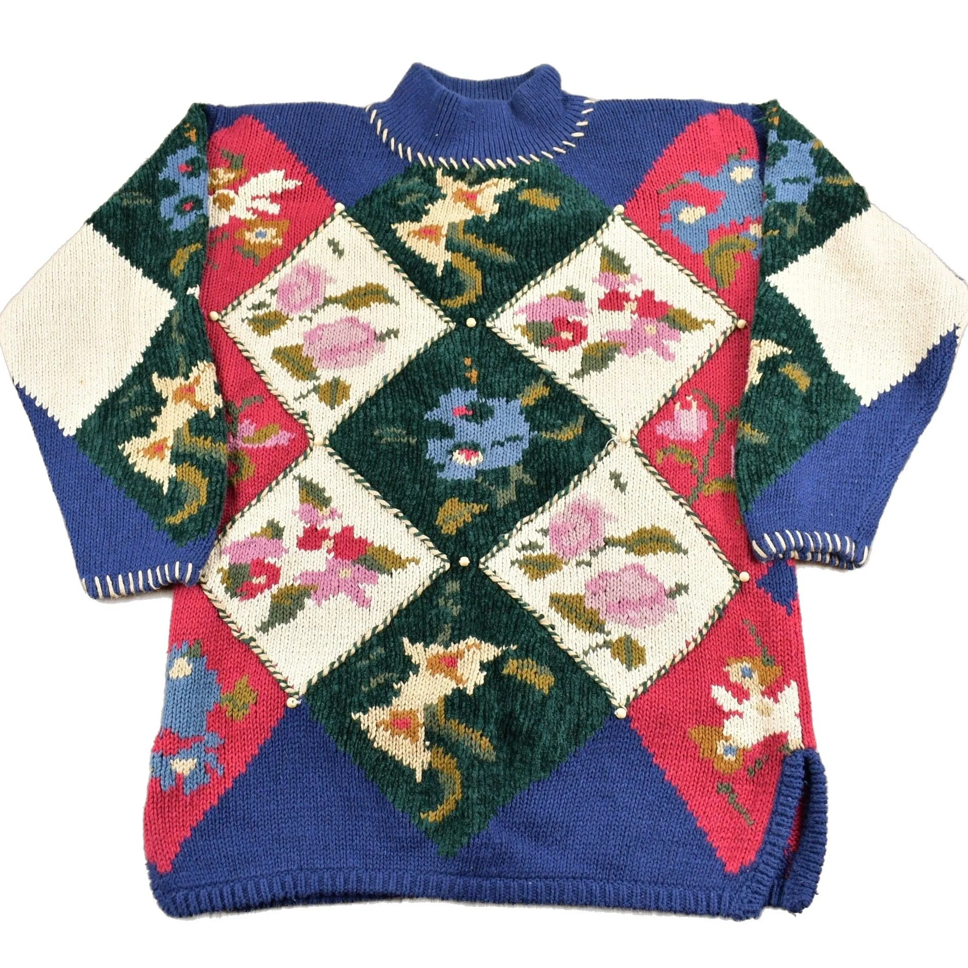 Vintage 1990s IVY Hand Knit Mockneck Sweater Men's Small