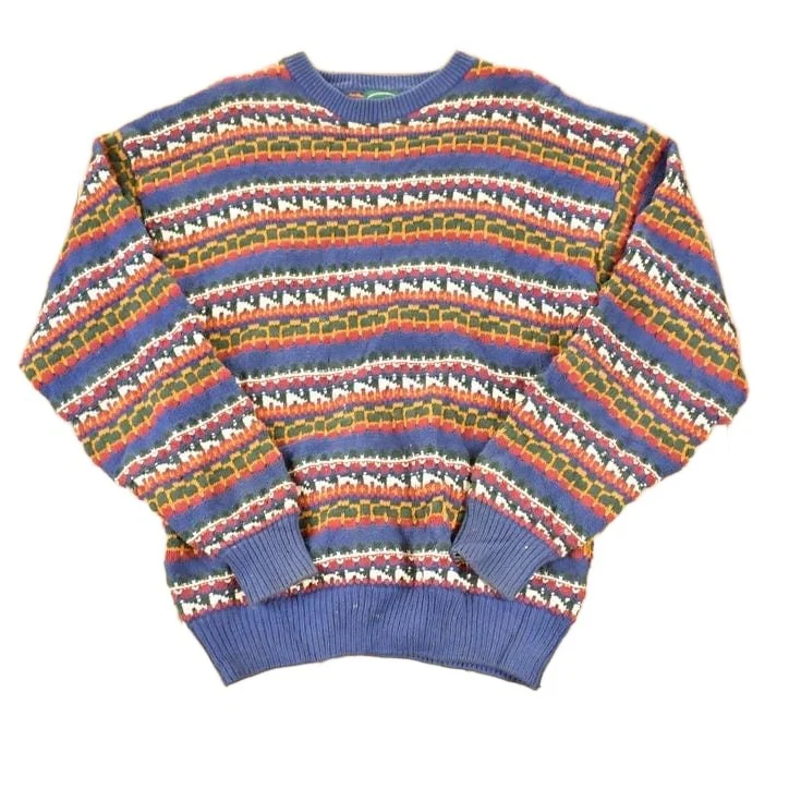 Vintage 1990s Izod Abstract Striped Knit Crewneck Sweater Men's M