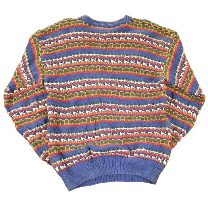 Vintage 1990s Izod Abstract Striped Knit Crewneck Sweater Men's M - Image 2