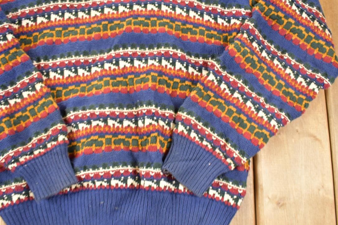 Vintage 1990s Izod Abstract Striped Knit Crewneck Sweater Men's M - Image 3
