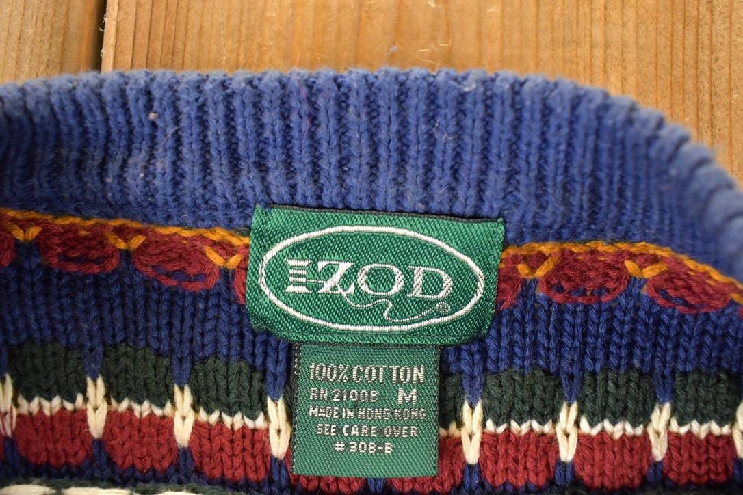 Vintage 1990s Izod Abstract Striped Knit Crewneck Sweater Men's M - Image 4