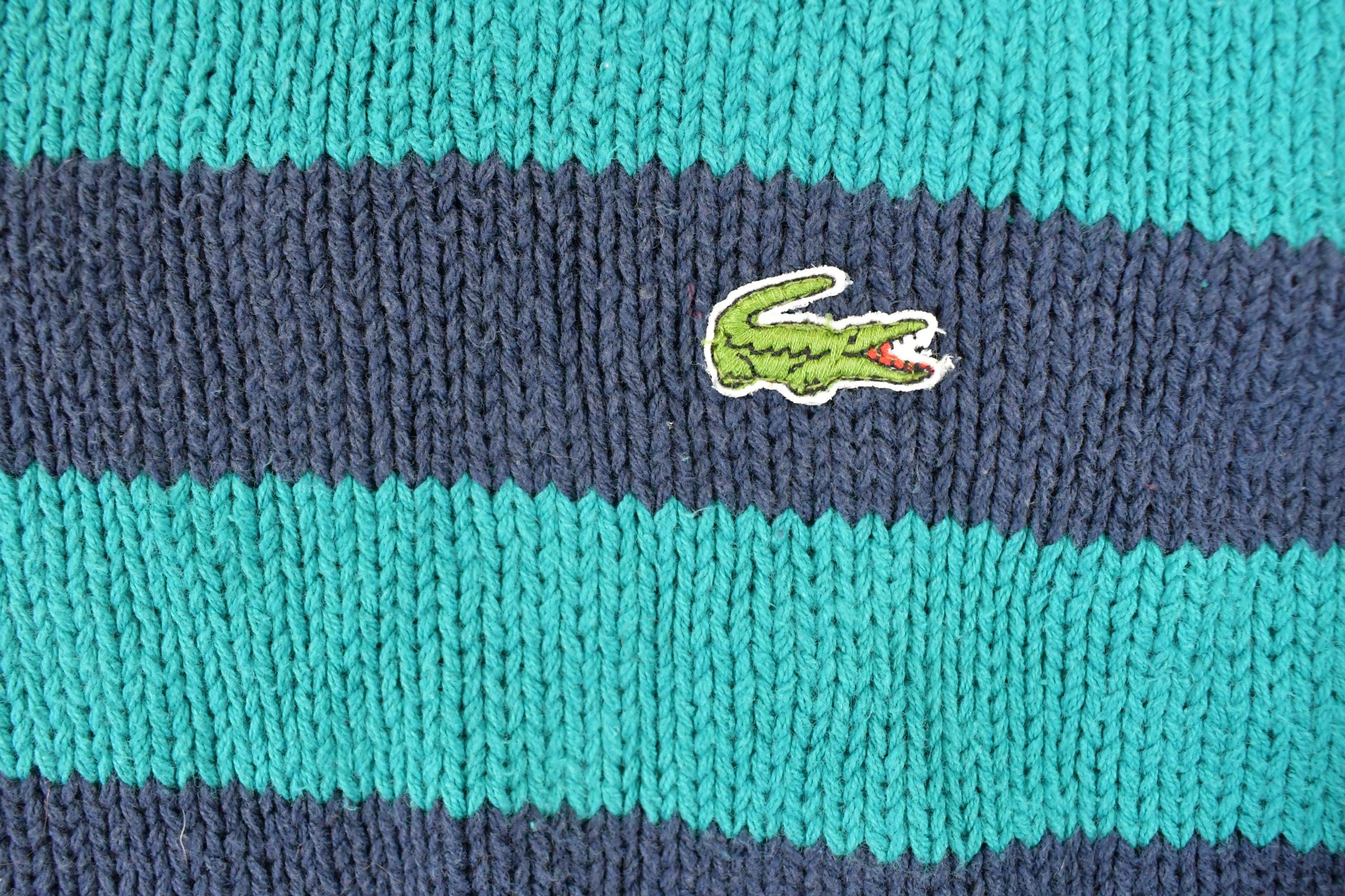 Vintage 1990s Izod Lacoste Striped Knit Crewneck Sweater Men's L - Image 3