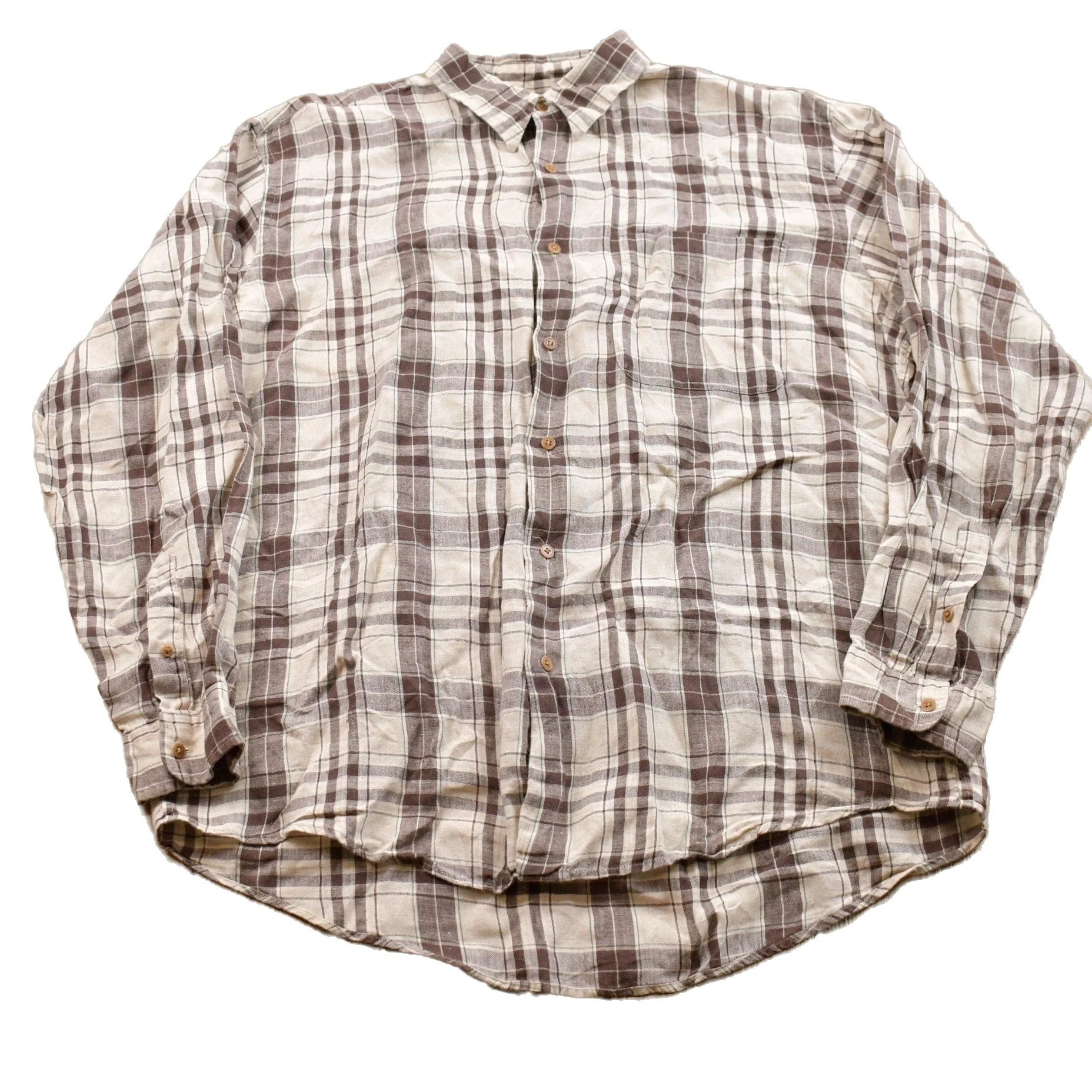 Vintage 1990s J Crew Plaid Linen Button Up Shirt Men's Large