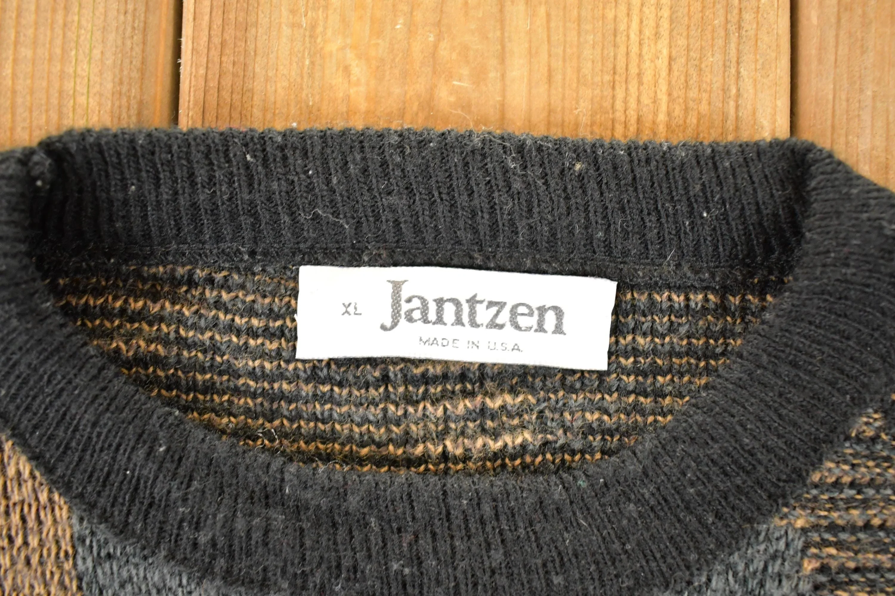 Vintage 1990s Jantzen Abstract Knit Crewneck Sweater Mens L - Image 4