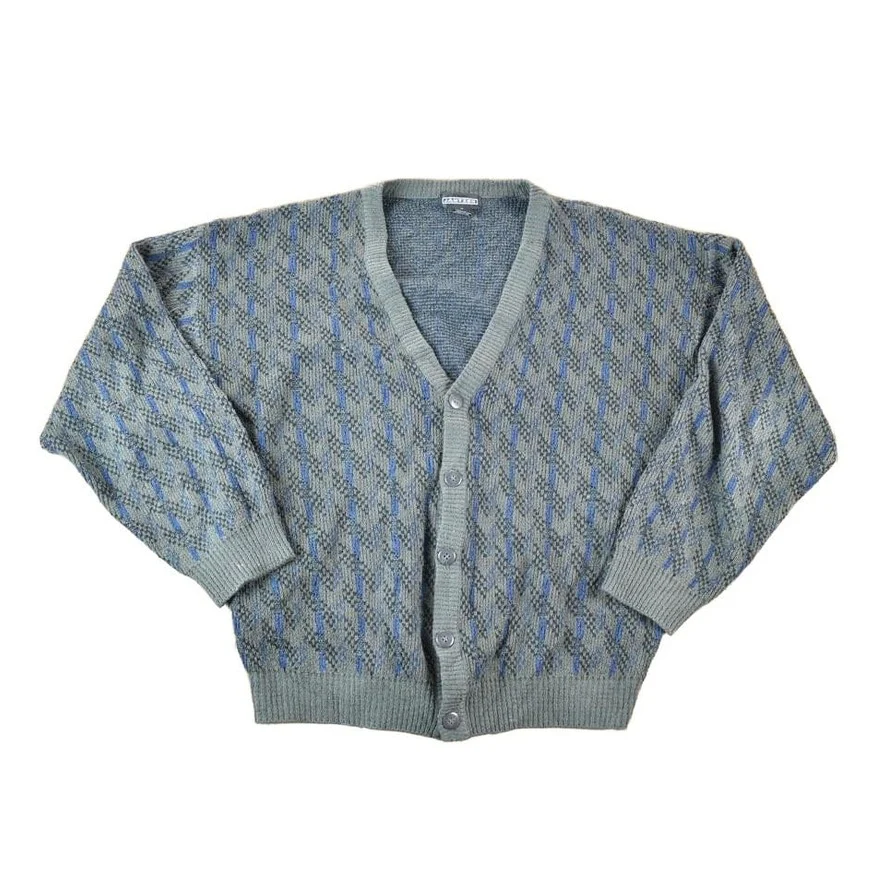 Vintage 1990s Jantzen Knit Abstract Pattern Cardigan Sweater Mens L