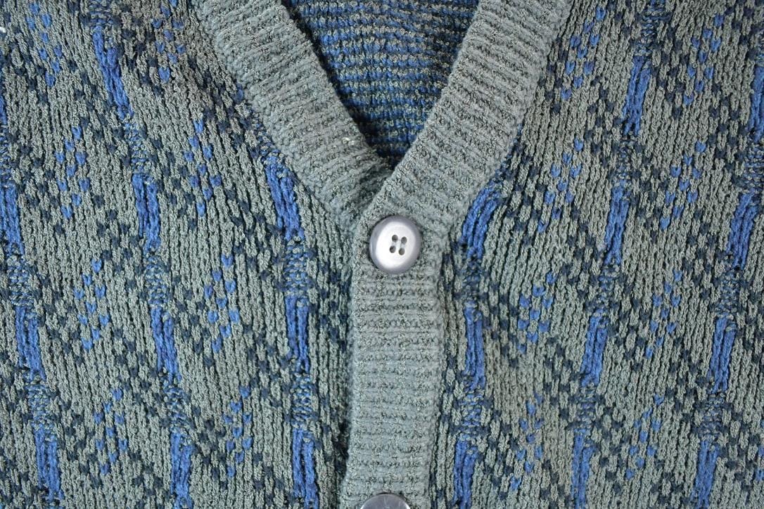 Vintage 1990s Jantzen Knit Abstract Pattern Cardigan Sweater Mens L - Image 3