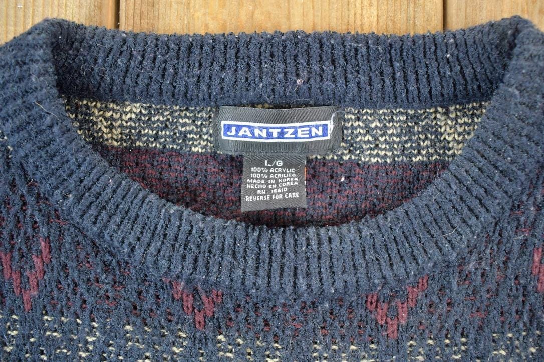 Vintage 1990s Jantzen Knit Abstract Pattern Crew Neck Sweater Mens L - Image 3