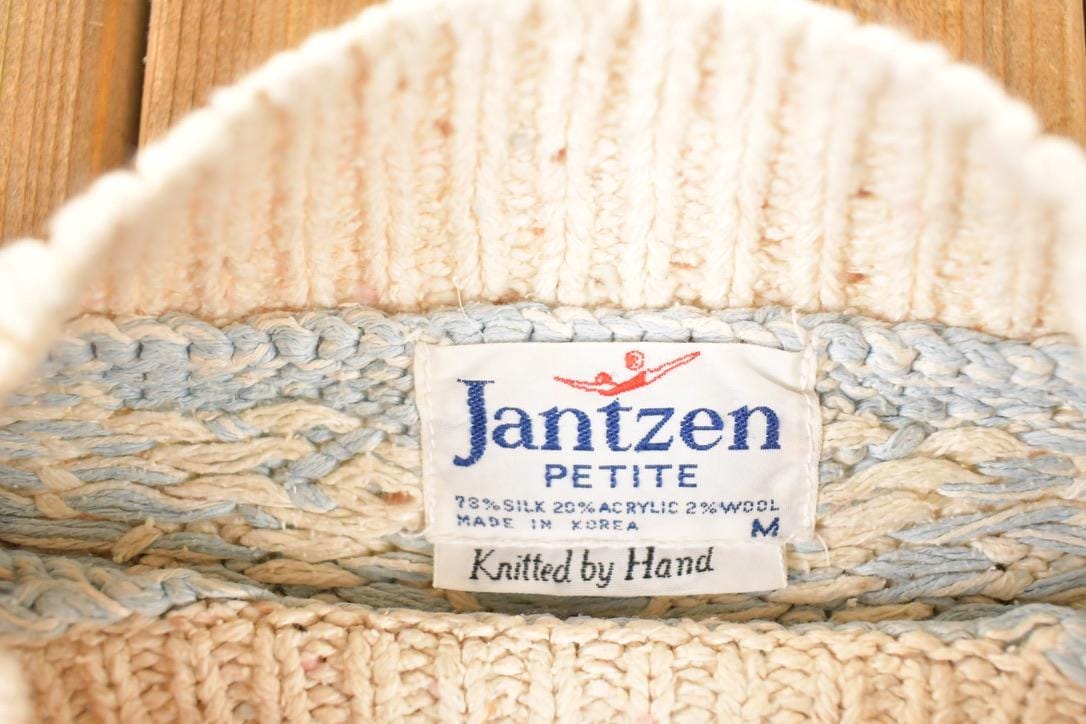 Vintage 1990s Jantzen Petit Hand Knit Silk Blend Abstract Pattern Crewneck Sweater Women's M Boxy - Image 5
