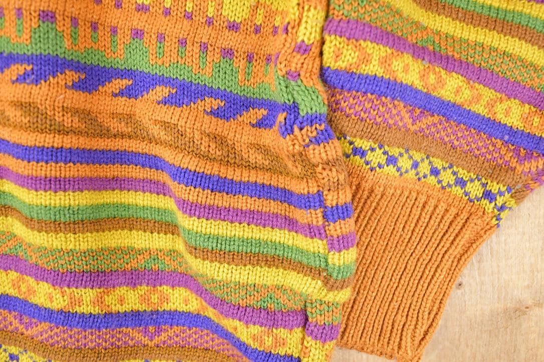 Vintage 1990s Jean Cox Striped Knit Crewneck Sweater Women's L - Image 3
