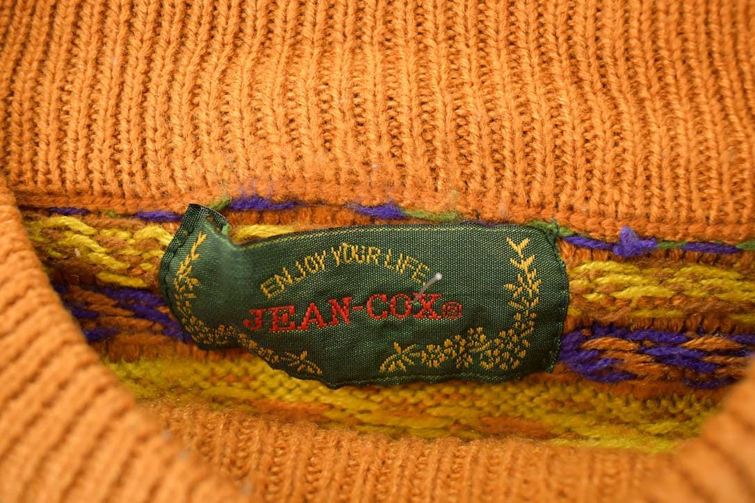 Vintage 1990s Jean Cox Striped Knit Crewneck Sweater Women's L - Image 4