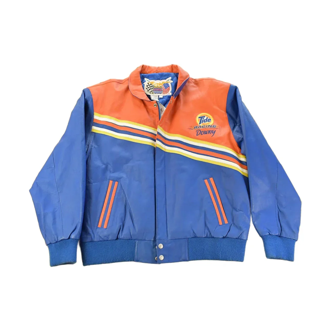 Vintage 1990s Jeff Hamilton Tide Racing Leather Bomber Jacket Men's Large