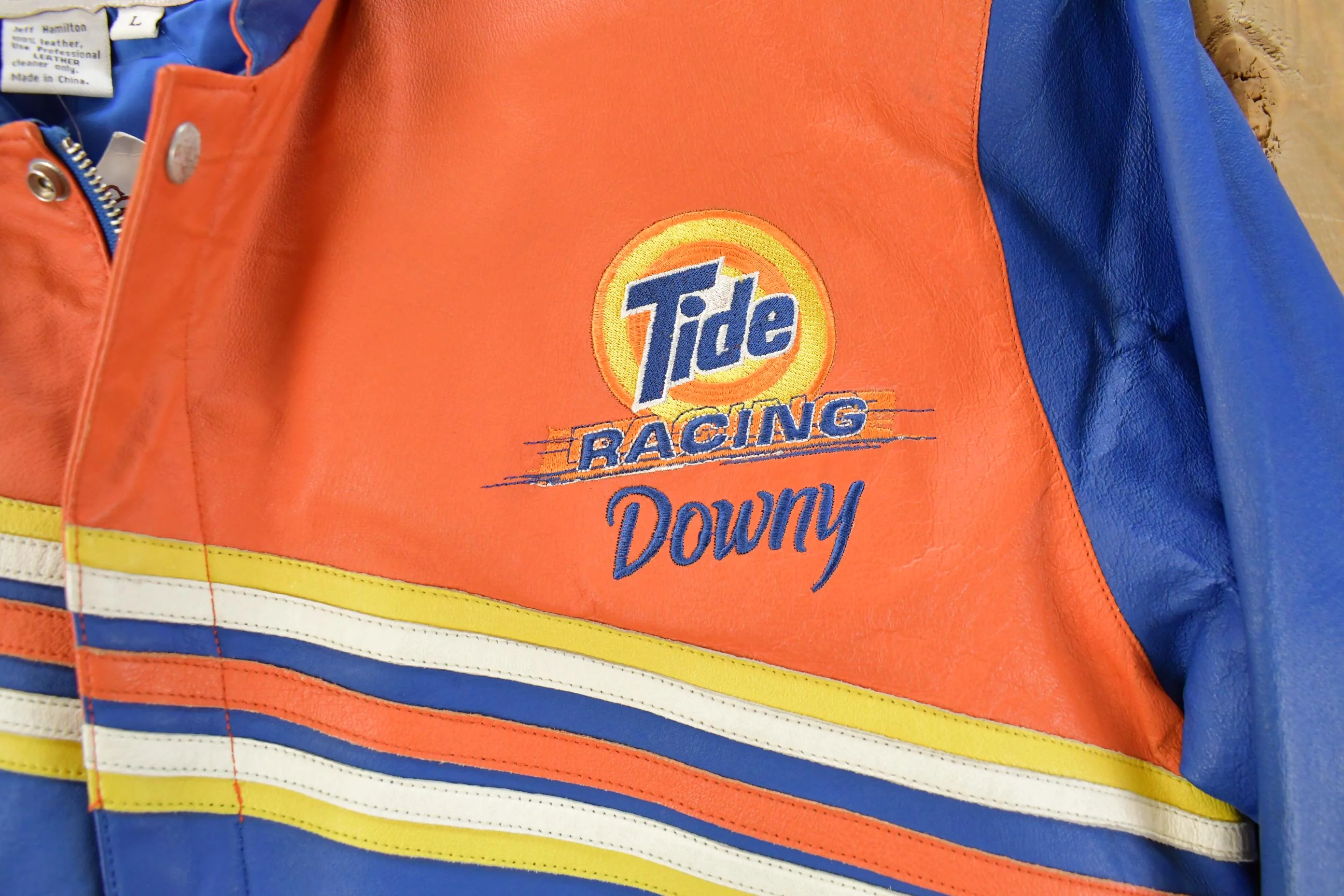 Vintage 1990s Jeff Hamilton Tide Racing Leather Bomber Jacket Men's Large - Image 3