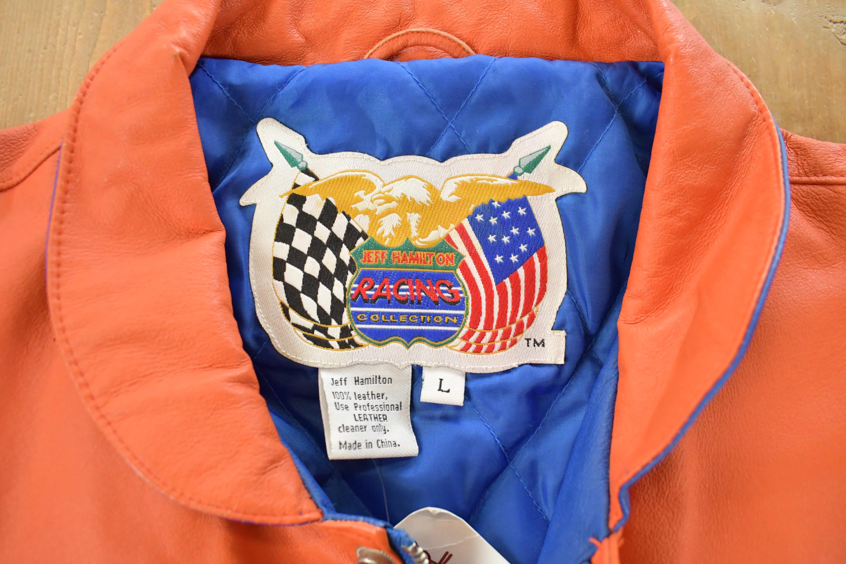 Vintage 1990s Jeff Hamilton Tide Racing Leather Bomber Jacket Men's Large - Image 4