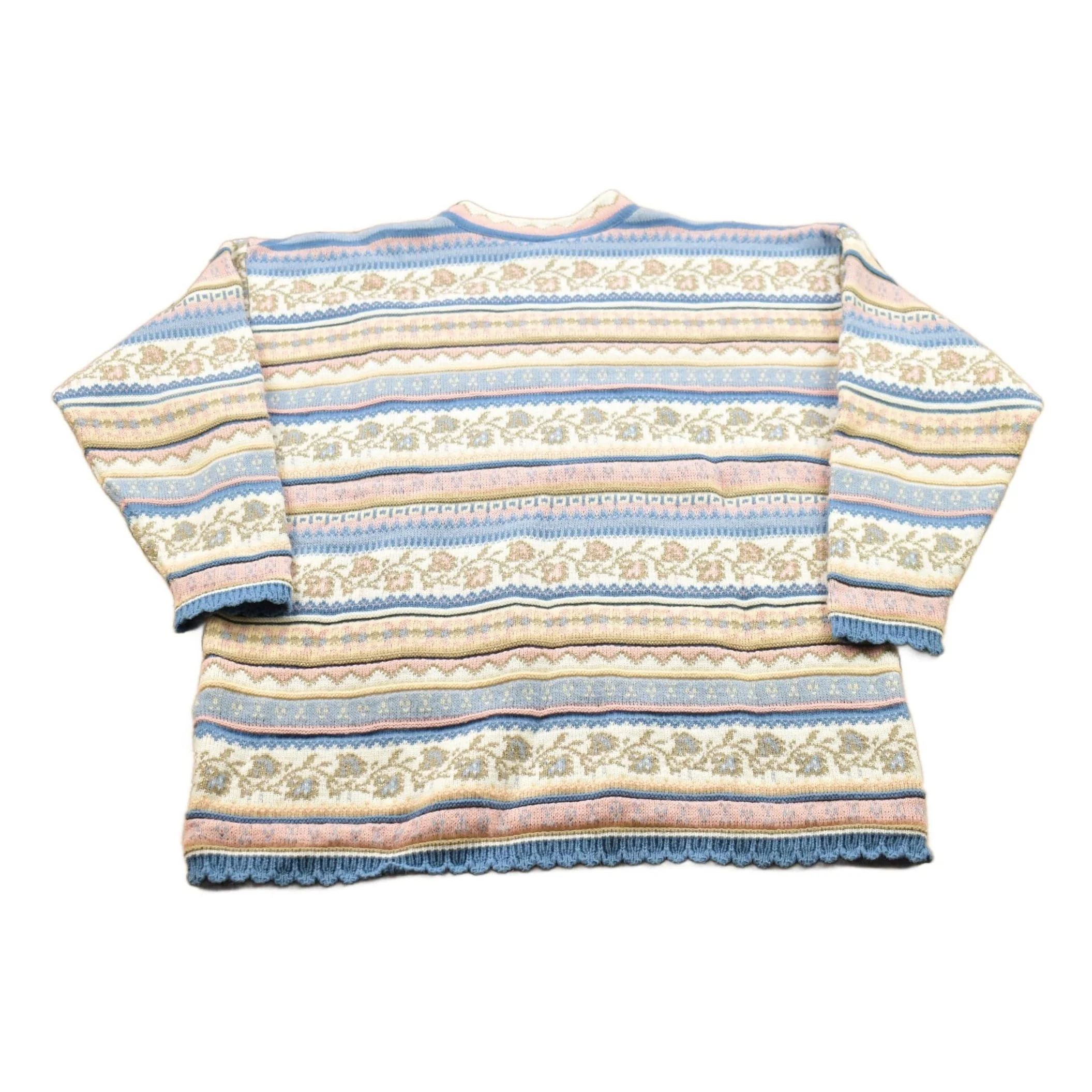 Vintage 1990s Jennifer Moore Patterned Wool Knit Sweater Men's Large - Image 2