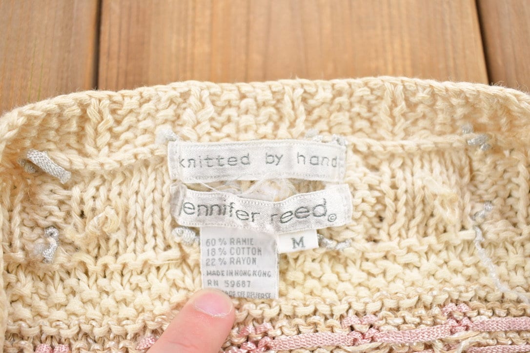 Vintage 1990s Jennifer Reed Hand Knit Cardigan Sweater Women's M - Image 3