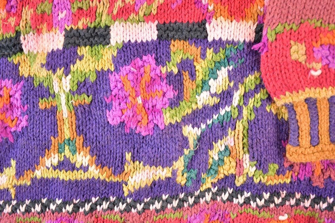 Vintage 1990s Jennifer Reed Knitted By Hand Chunky Knit AOP Abstract Floral Pattern Crewneck Sweater Women's L - Image 3