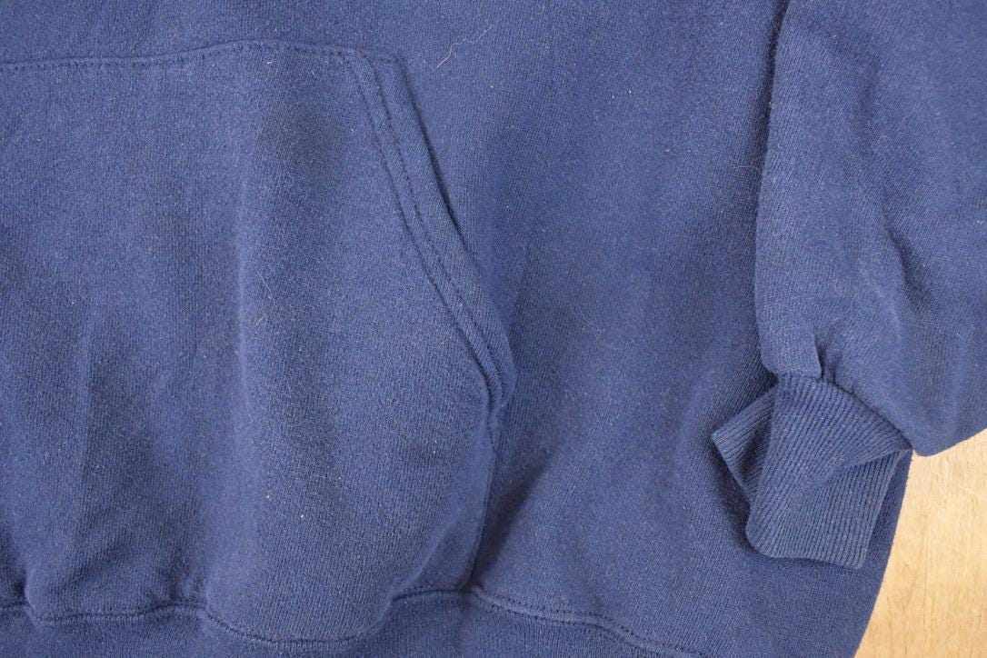 Vintage 1990s Jerzees Blank Navy Hoodie Sweatshirt Men's L - Image 3