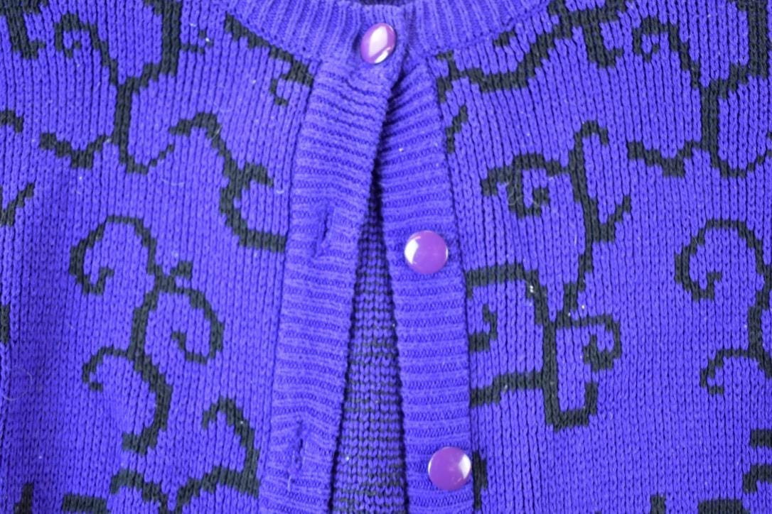 Vintage 1990s Jimmy Garcia Petite Hand Loomed Knit Abstract Pattern Cardigan Sweater Women's M - Image 3