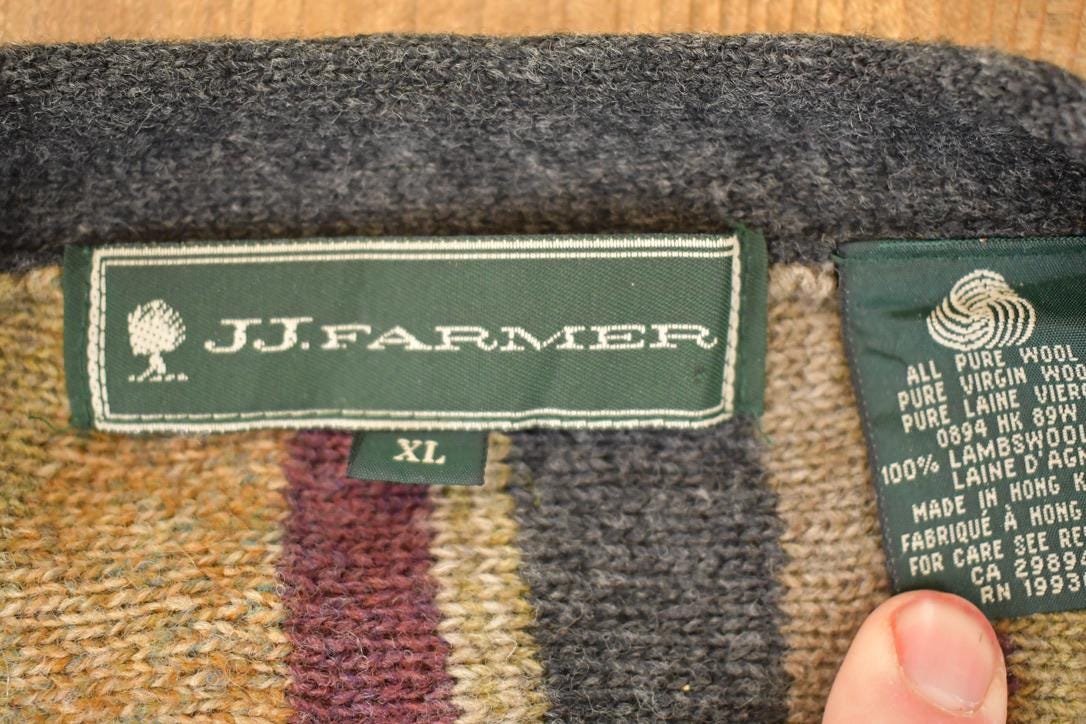 Vintage 1990s JJ Farmer Wool Knit V Neck Sweater Men's XL - Image 4
