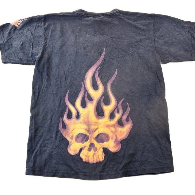 Vintage 1990s JNCO Jeans Skull Flame Graphic T Shirt Men's Large - Image 2