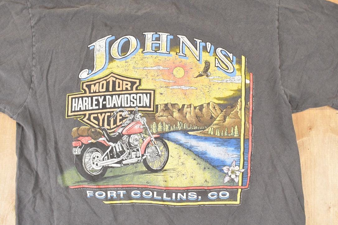 Vintage 1990s John's Fort Collins Harley Davidson Motorcycles Biker T-Shirt Men's M - Image 3