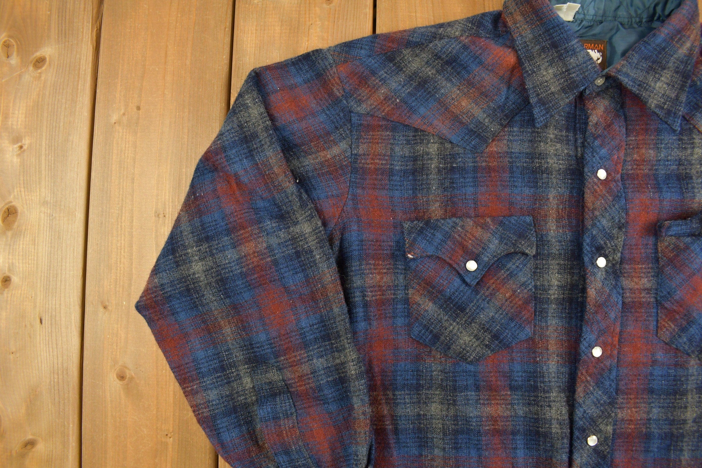 Vintage 1990s Karman Flannel Button Up Western Shirt Men's Large - Image 3