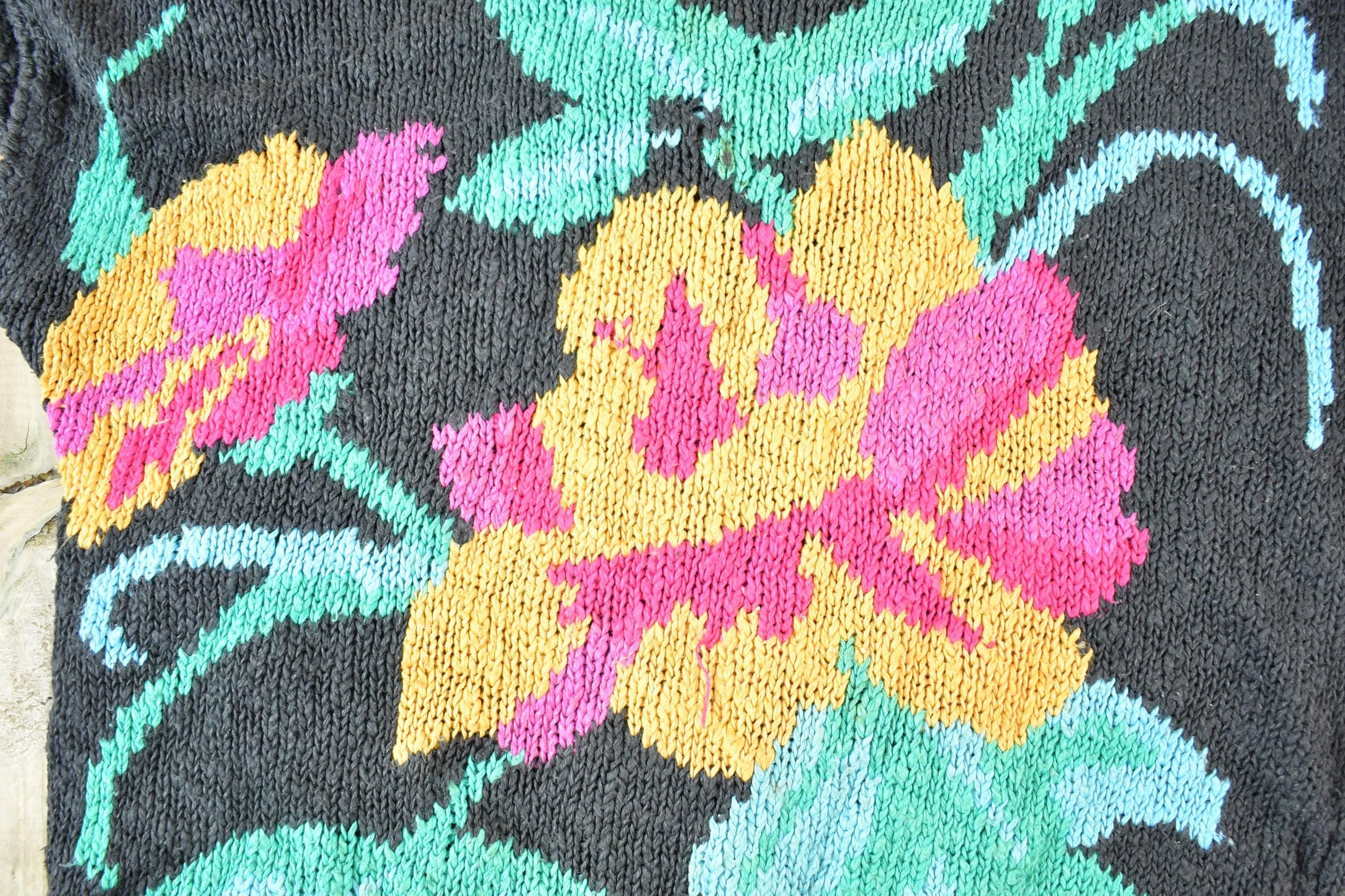 Vintage 1990s Knit Floral Pattern Crewneck Sweater Womens L - Image 3