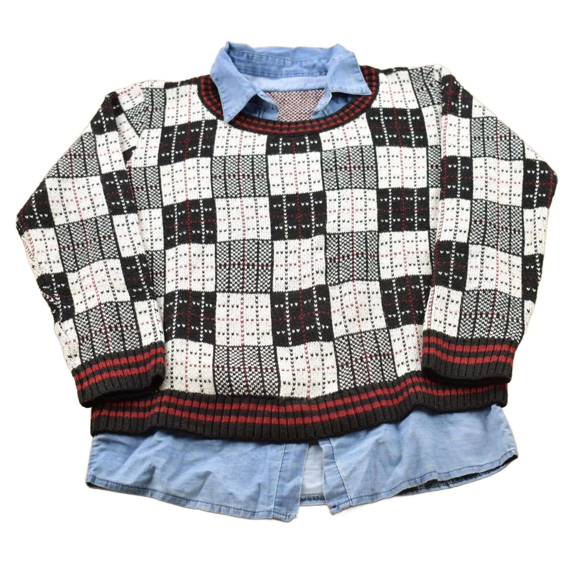 Vintage 1990s Knitted Plaid Crewneck Sweater Men's XS