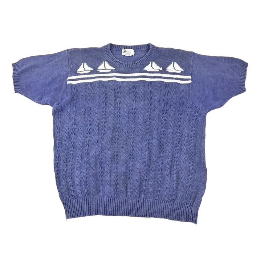 Vintage 1990s Kobe Nautical Cable Knit Crewneck Sweater Mens L