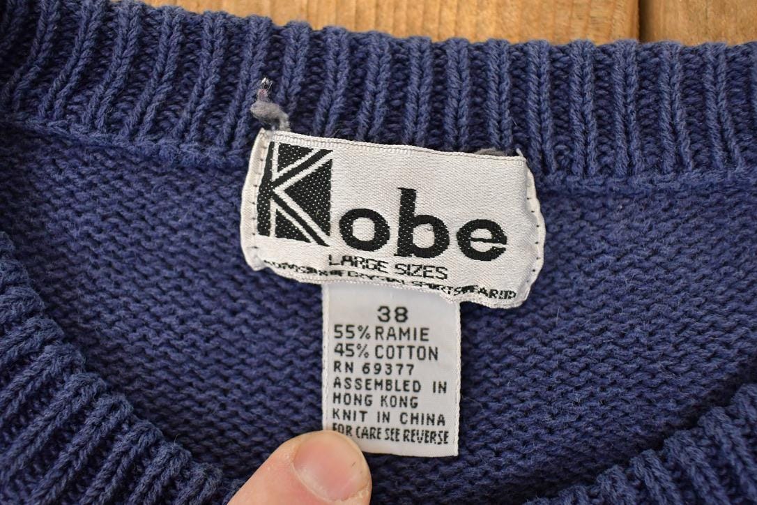 Vintage 1990s Kobe Nautical Cable Knit Crewneck Sweater Mens L - Image 4