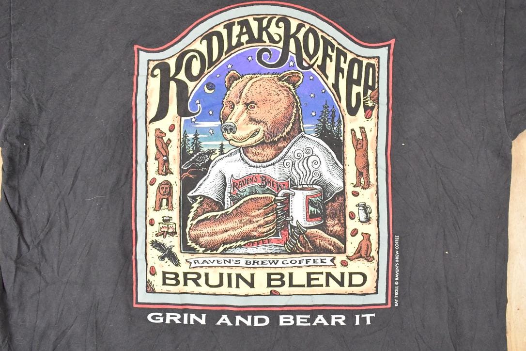 Vintage 1990s Kodiak Coffee Big Bear Souvenir Travel T-Shirt Men's XL - Image 3