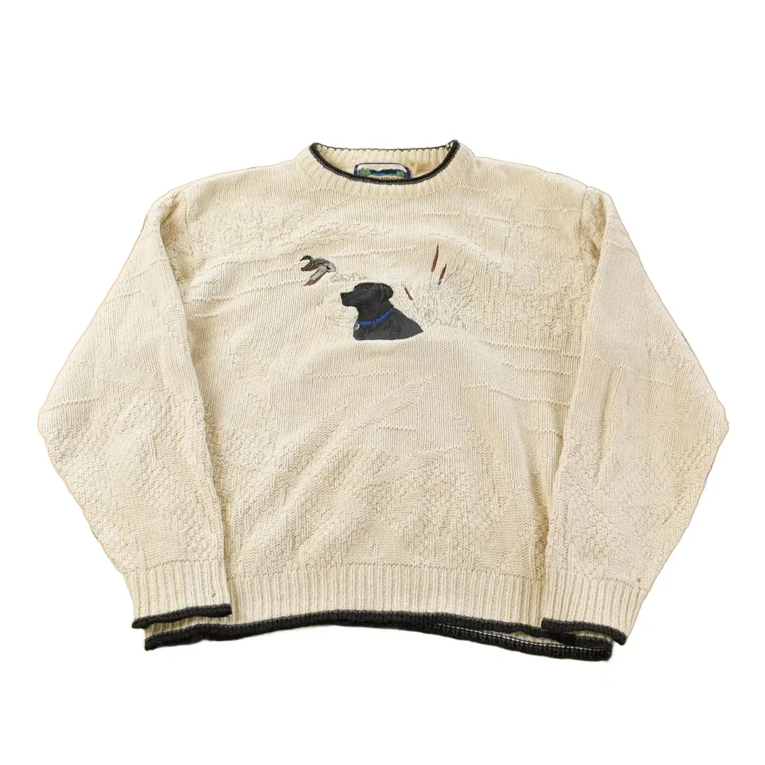 Vintage 1990s Labrador Dog Puppy Graphic Knit Crewneck Sweatshirt Men's XL