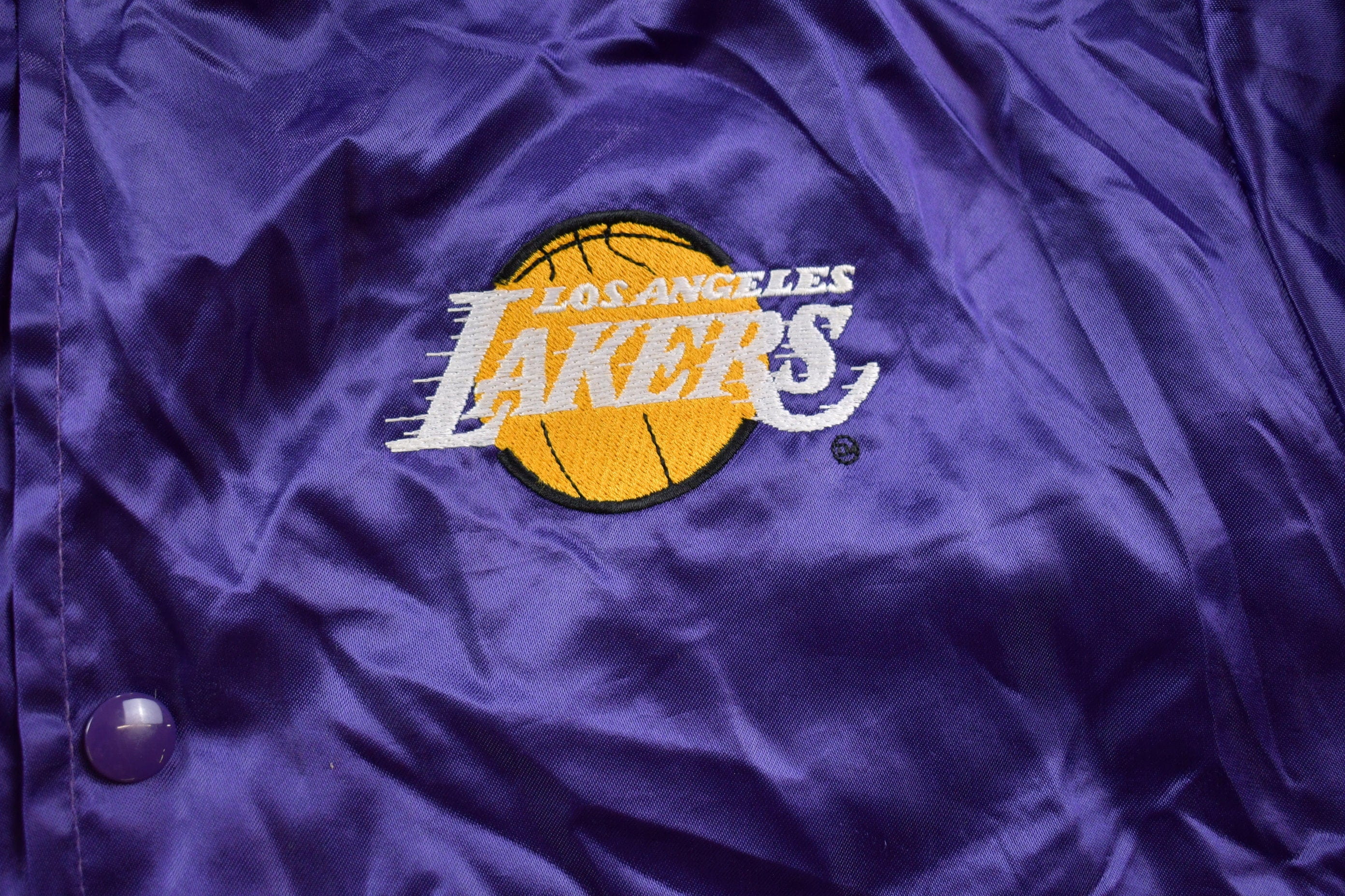 Vintage 1990s Lakers NBA Swingster Satin Bomber Jacket Embroidered Made In USA Men's Medium - Image 4