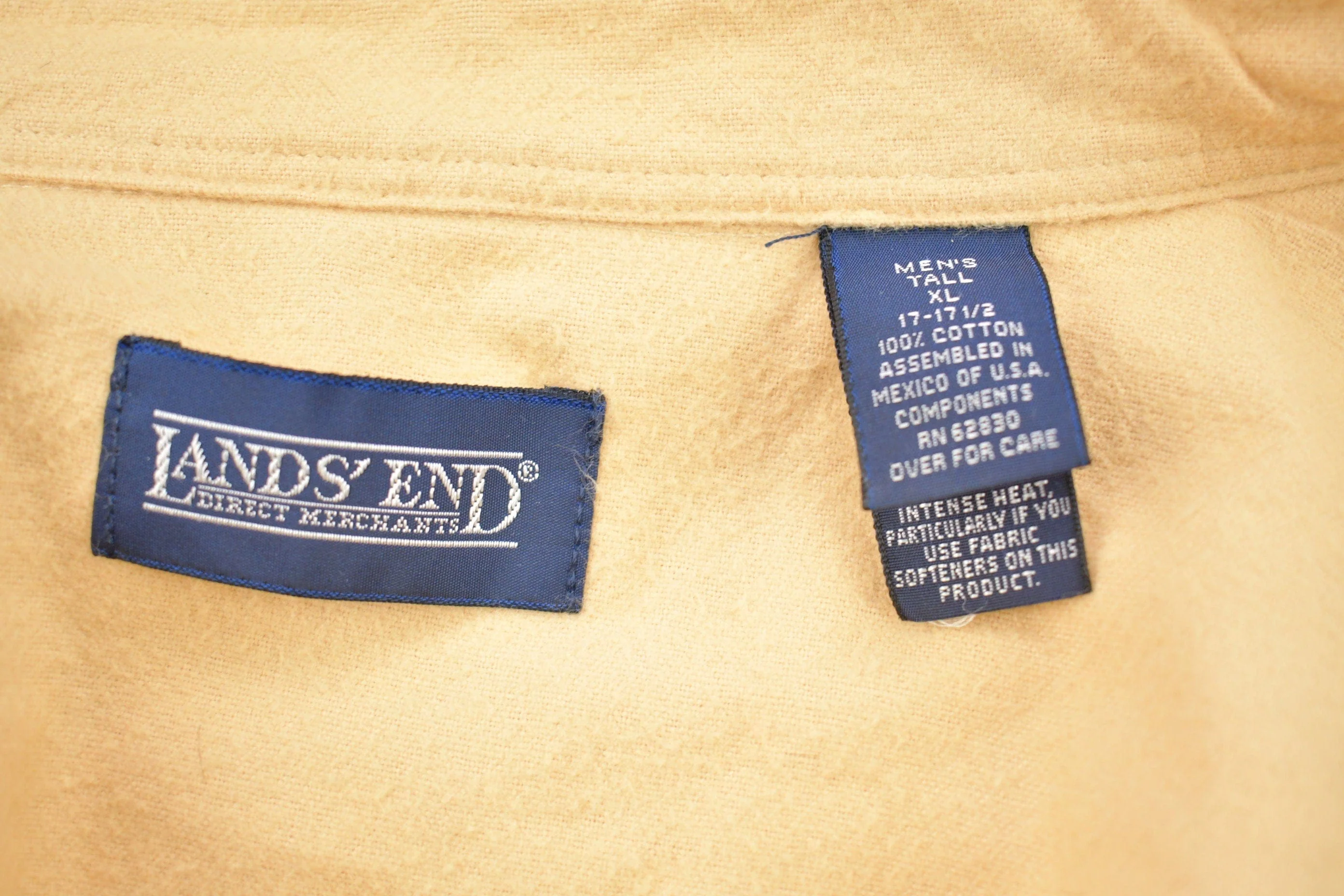 Vintage 1990s Land's End Blank Yellow Button Up Shirt Men's 2XL - Image 3