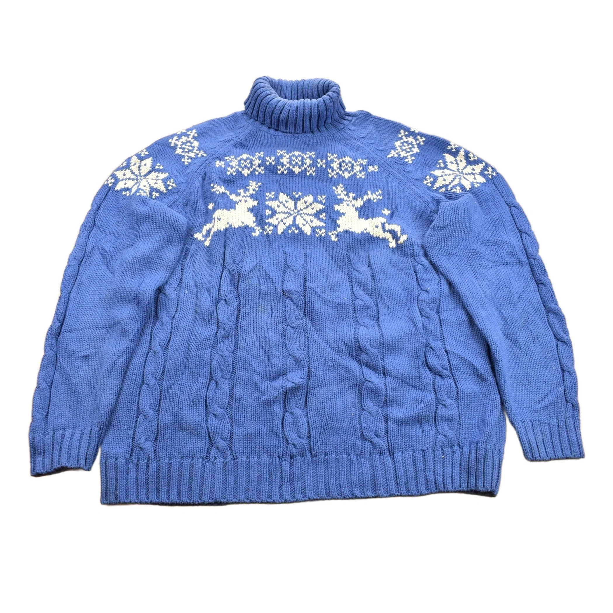 Vintage 1990s Lands End Winter Theme Turtleneck Sweater Women's XL