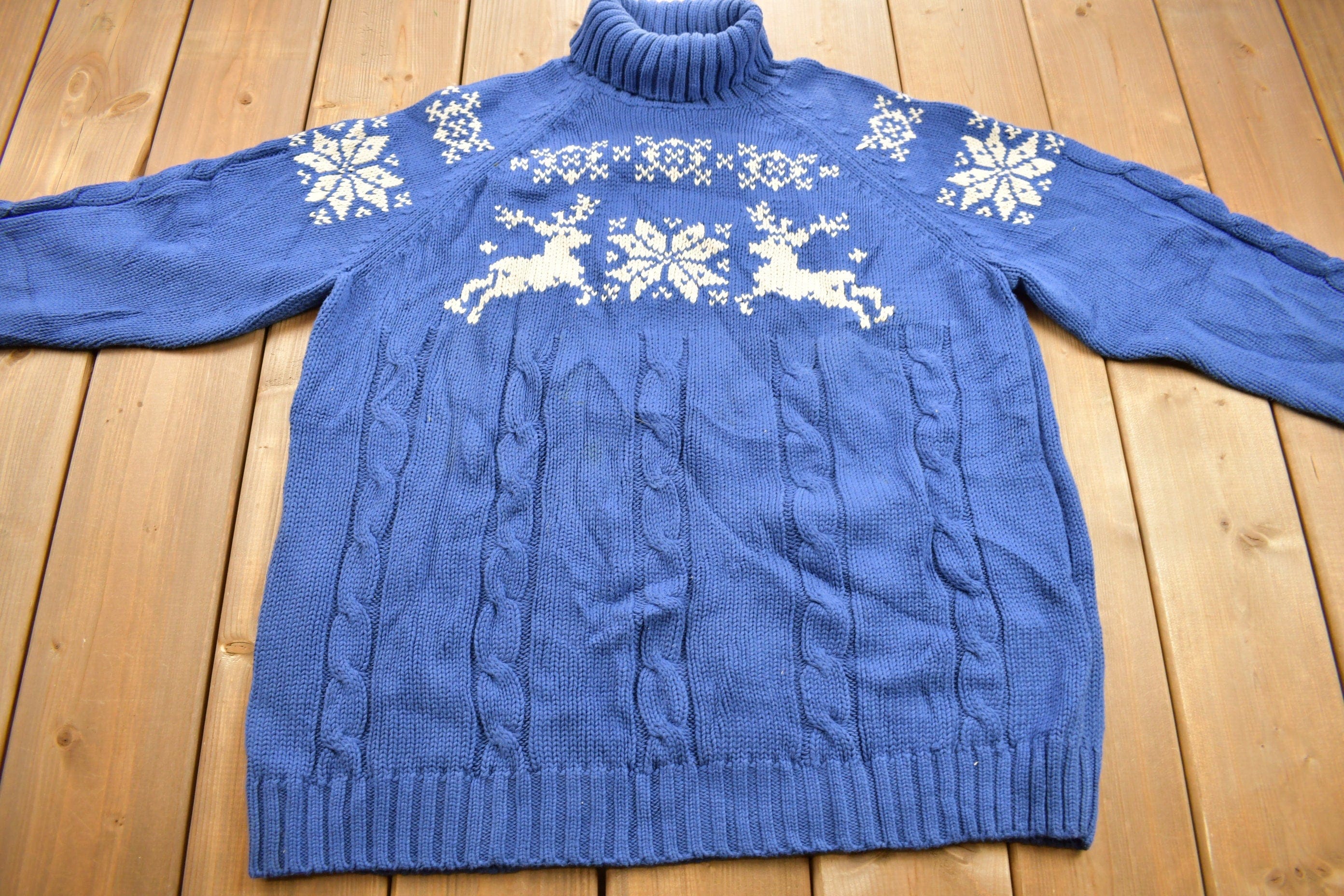 Vintage 1990s Lands End Winter Theme Turtleneck Sweater Women's XL - Image 3