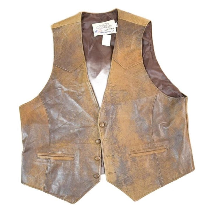 Vintage 1990s Lariat Leather Perfectly Distressed Western Cowboy Vest Men's XL