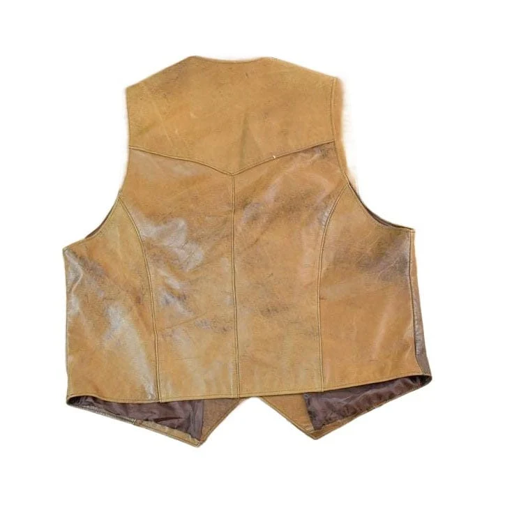 Vintage 1990s Lariat Leather Perfectly Distressed Western Cowboy Vest Men's XL - Image 2
