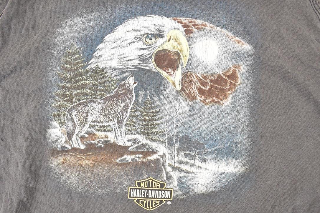 Vintage 1990s Laugerman's Harley Davidson Motorcycles Howling Wolf Eagle Biker Tank Top Women's M - Image 3