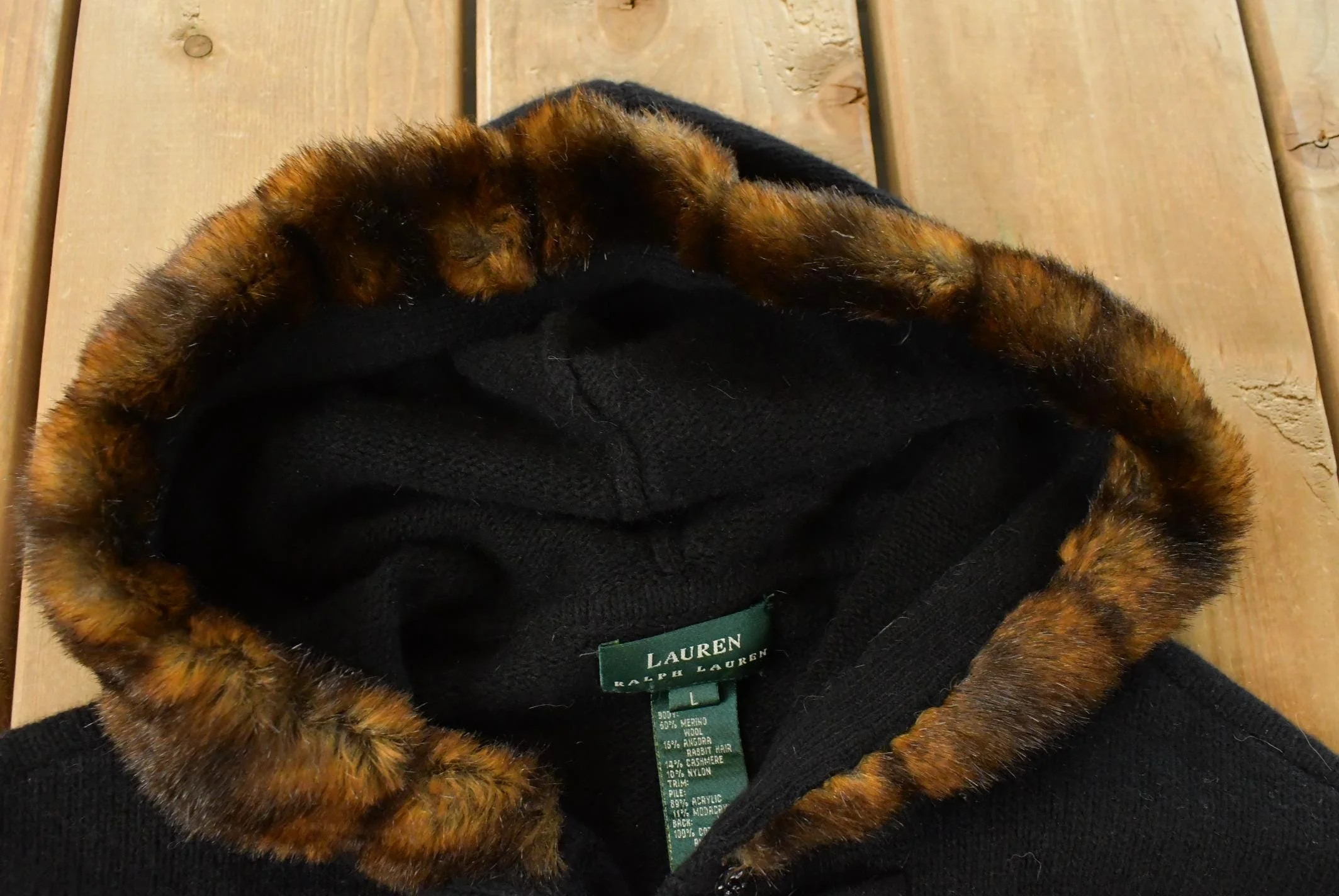 Vintage 1990s Lauren Ralph Lauren Knit Hooded Wool Sweater Women's L - Image 6