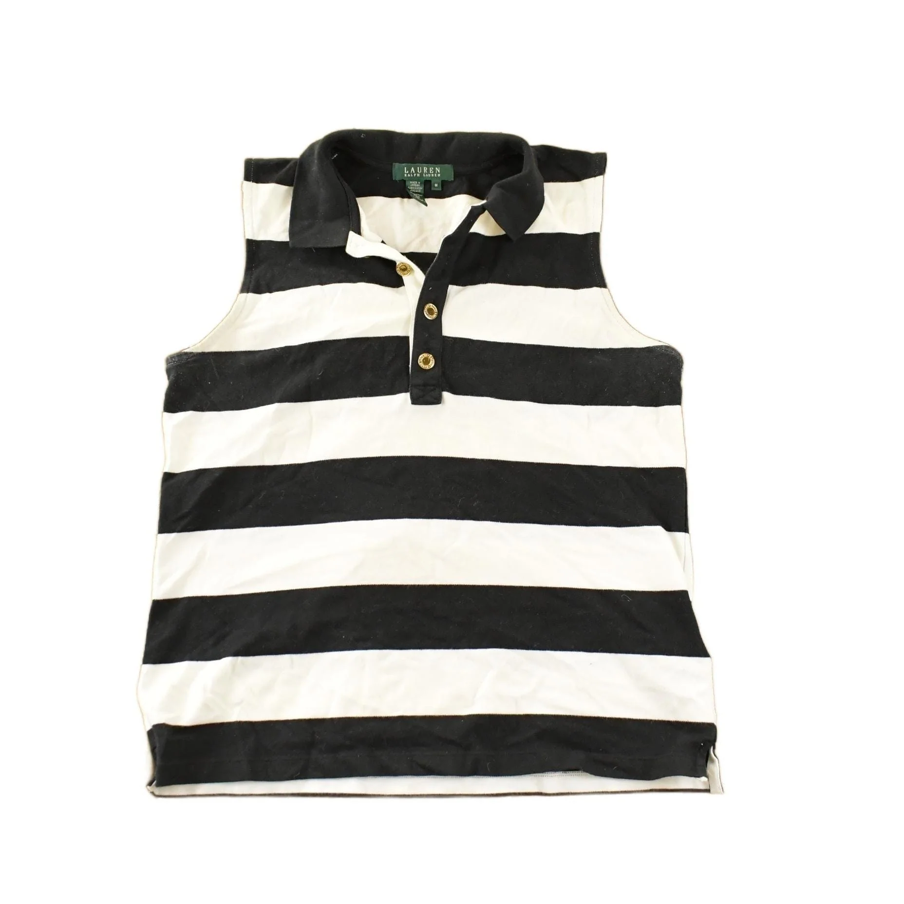 Vintage 1990s Lauren Ralph Lauren Striped Sleeveless Polo Shirt Women's Medium