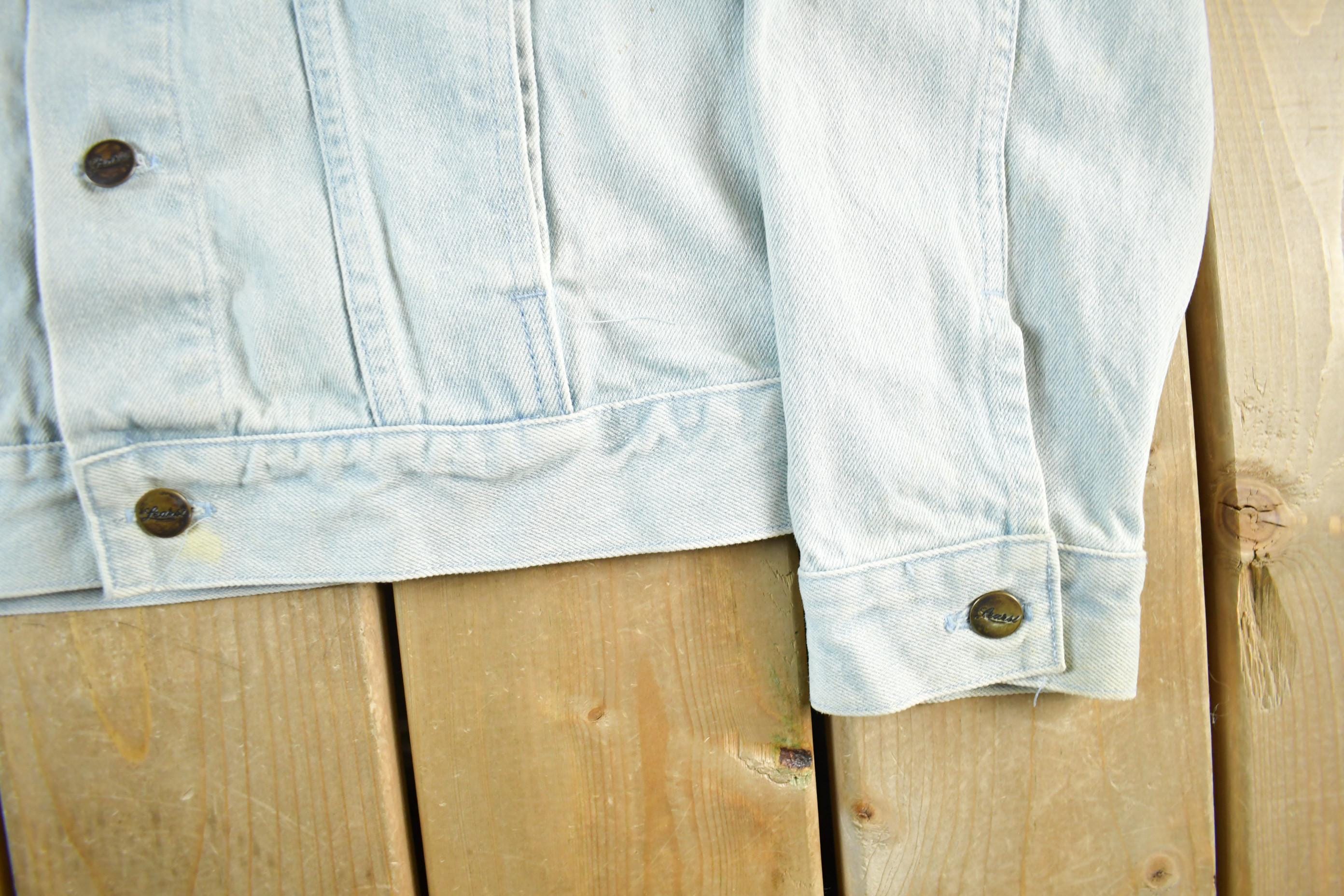 Vintage 1990s Learsi Bleach Acid Wash Denim Jean Trucker Jacket Women's Large - Image 3