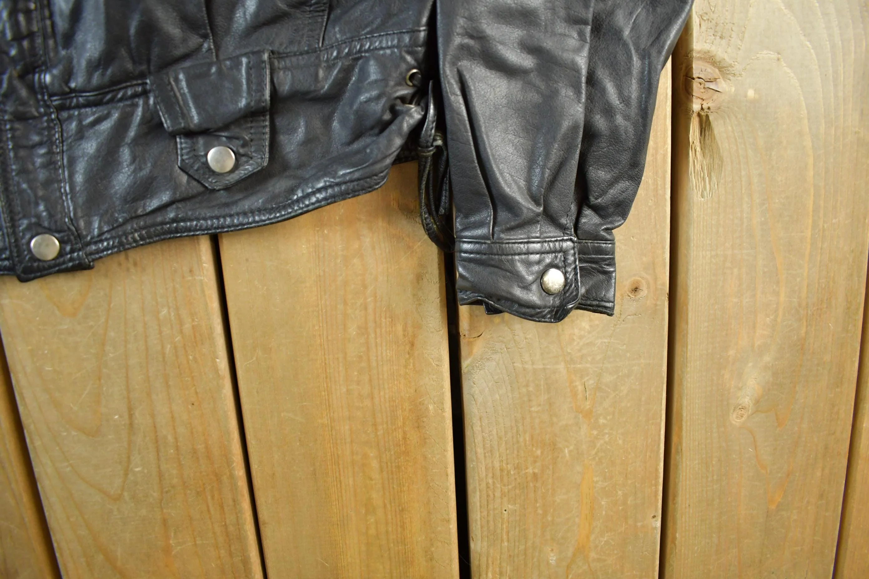 Vintage 1990s Leather Biker Jacket Adult Medium Men's Medium - Image 3
