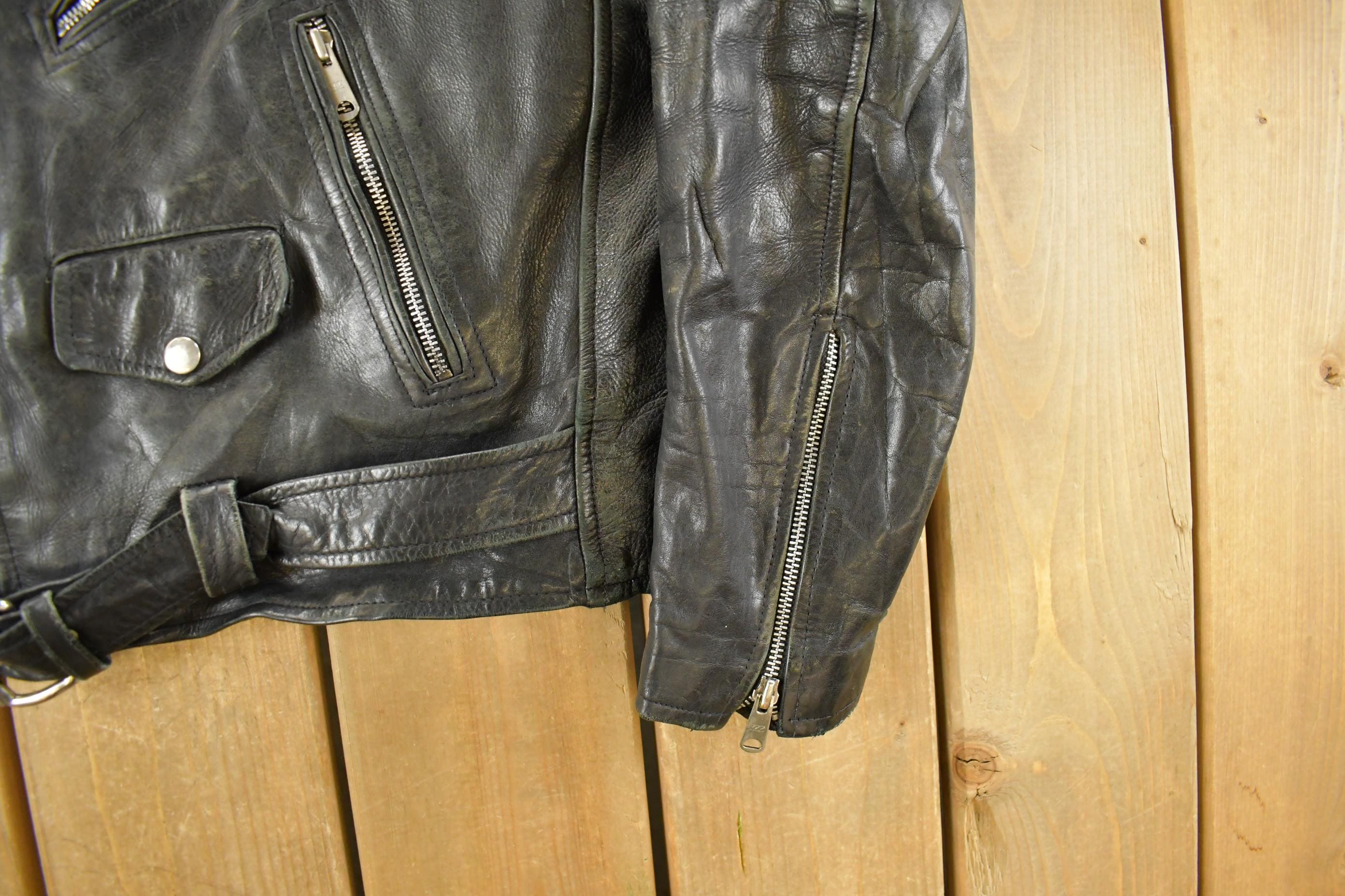 Vintage 1990s Leather Biker Jacket Men's Small - Image 4