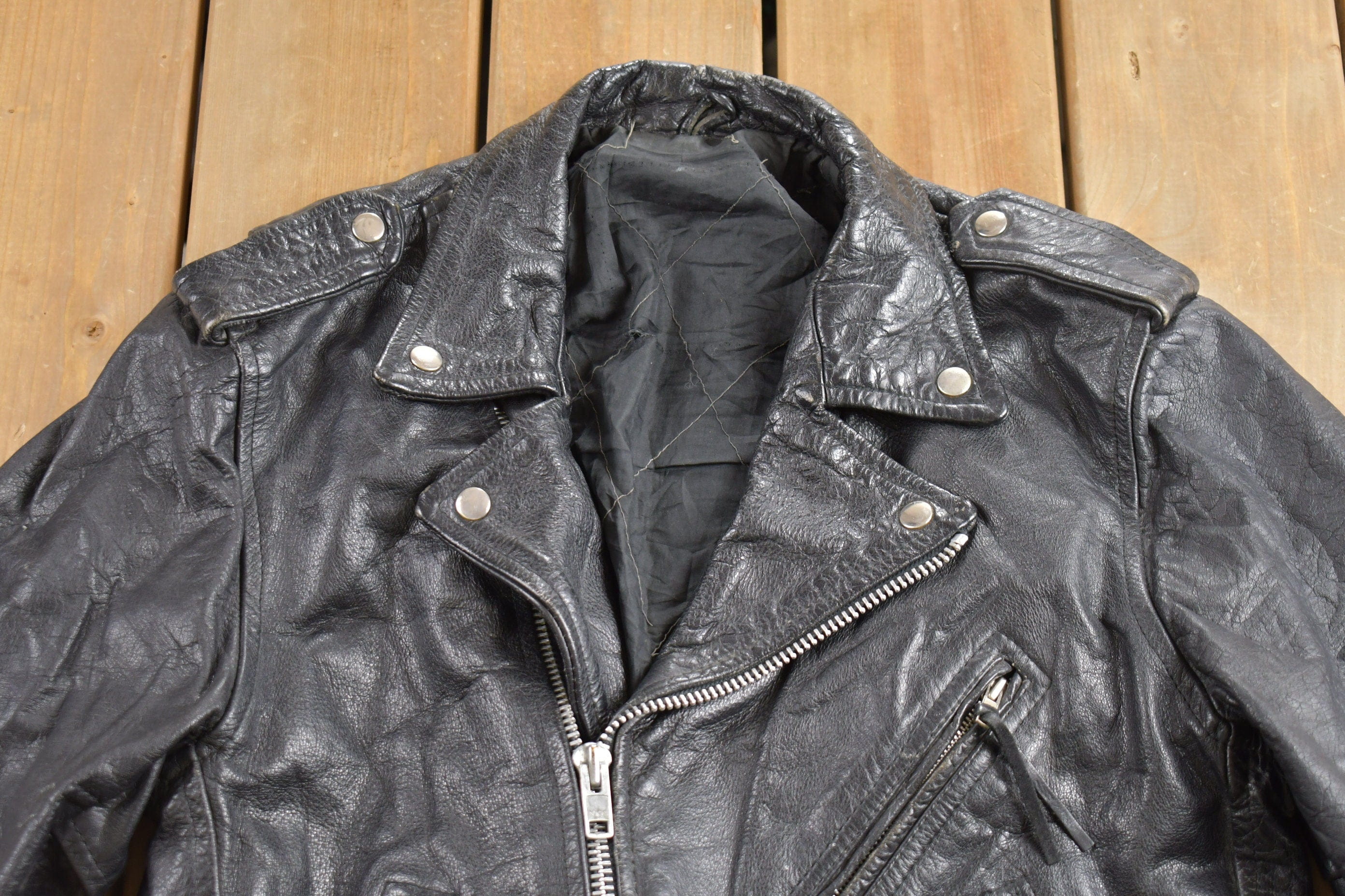 Vintage 1990s Leather Biker Jacket Men's Small - Image 3