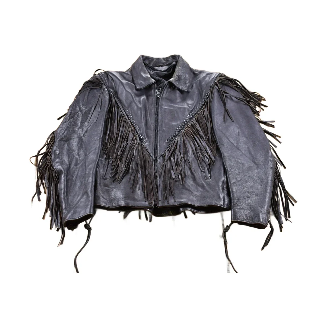 Vintage 1990s Leather Fringe Biker Jacket Men's Small